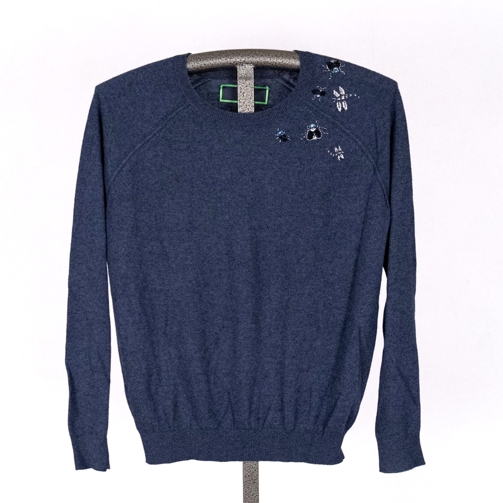 Women's Soft Lambswool Cashmere Sweater MEDIUM Beaded Dragonfly Insect Bug Fairy